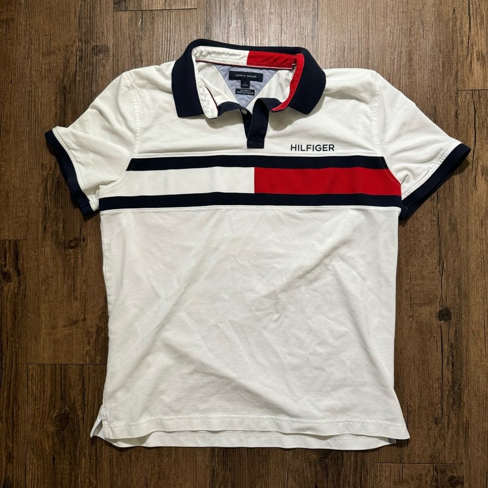 White Red and Blue Tommy Hilfiger Striped polo shirt